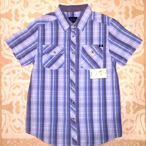 NEW LUCKY Boys Blue/White Striped Short Sleeve-M - Picture 1 of 5